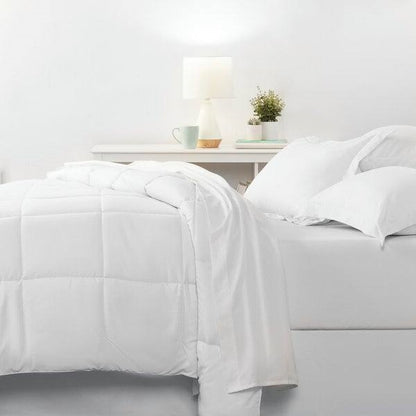 California King Microfiber Baffle-Box 6-Piece Reversible Bed In A Bag in White
