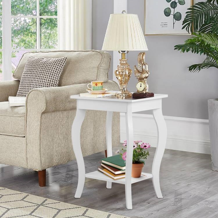 Modern Nightstand End Table Storage in White - Set of 2