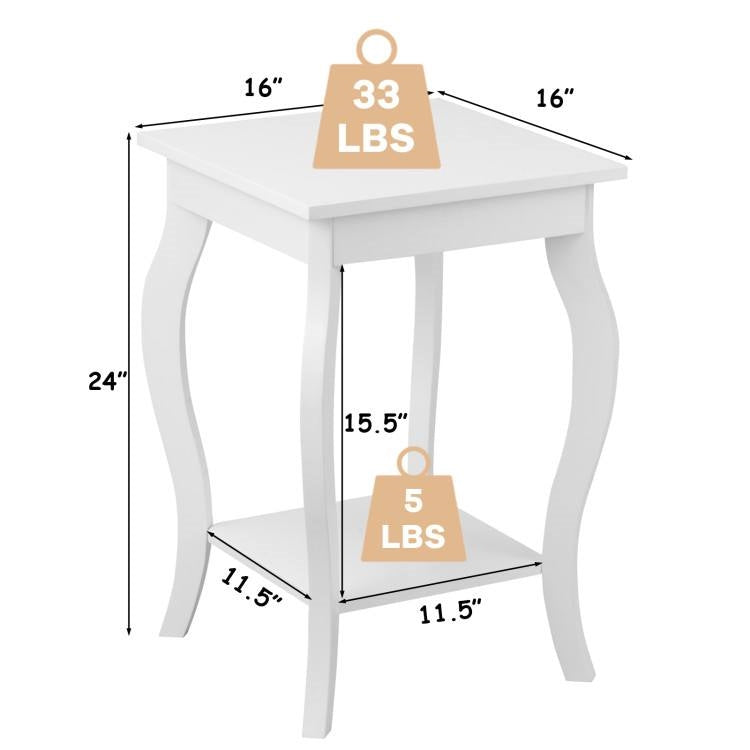 Modern Nightstand End Table Storage in White - Set of 2