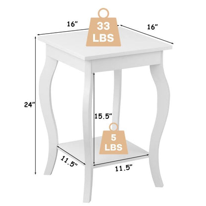 Modern Nightstand End Table Storage in White - Set of 2
