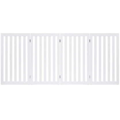 Folding 4-Panel Dog Gate Pet Fence in White Wood Finish