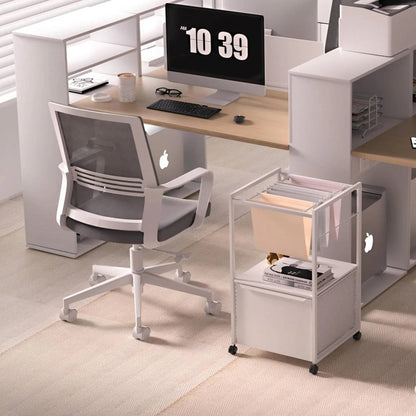 White Metal Wood Rolling File Cabinet with Open File Hanging Bar