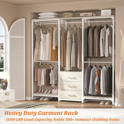 Heavy Duty White Metal Freestanding Garment Rack with 3 Fabric Drawers