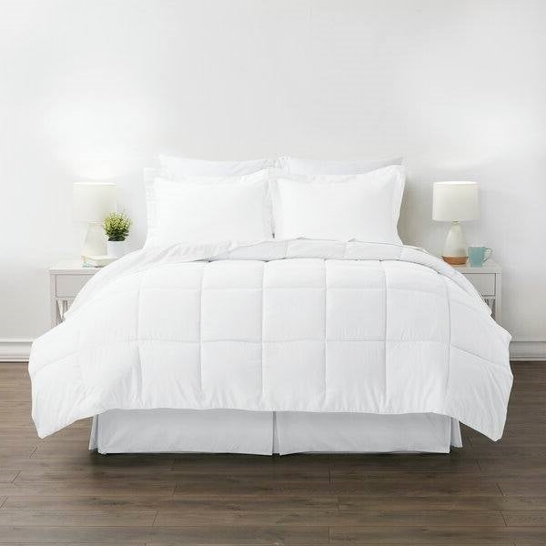 Queen Size Microfiber Baffle-Box 8-Piece Reversible Bed In A Bag in White