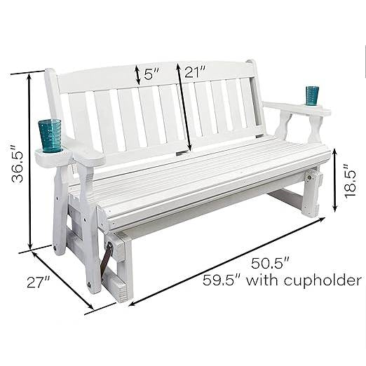 Made In USA 4ft Handmade Amish Heavy Duty Porch Glider White
