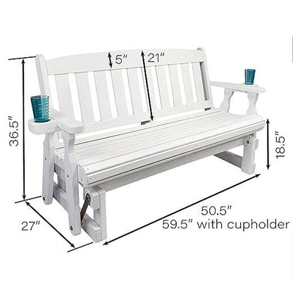 Made In USA 4ft Handmade Amish Heavy Duty Porch Glider White