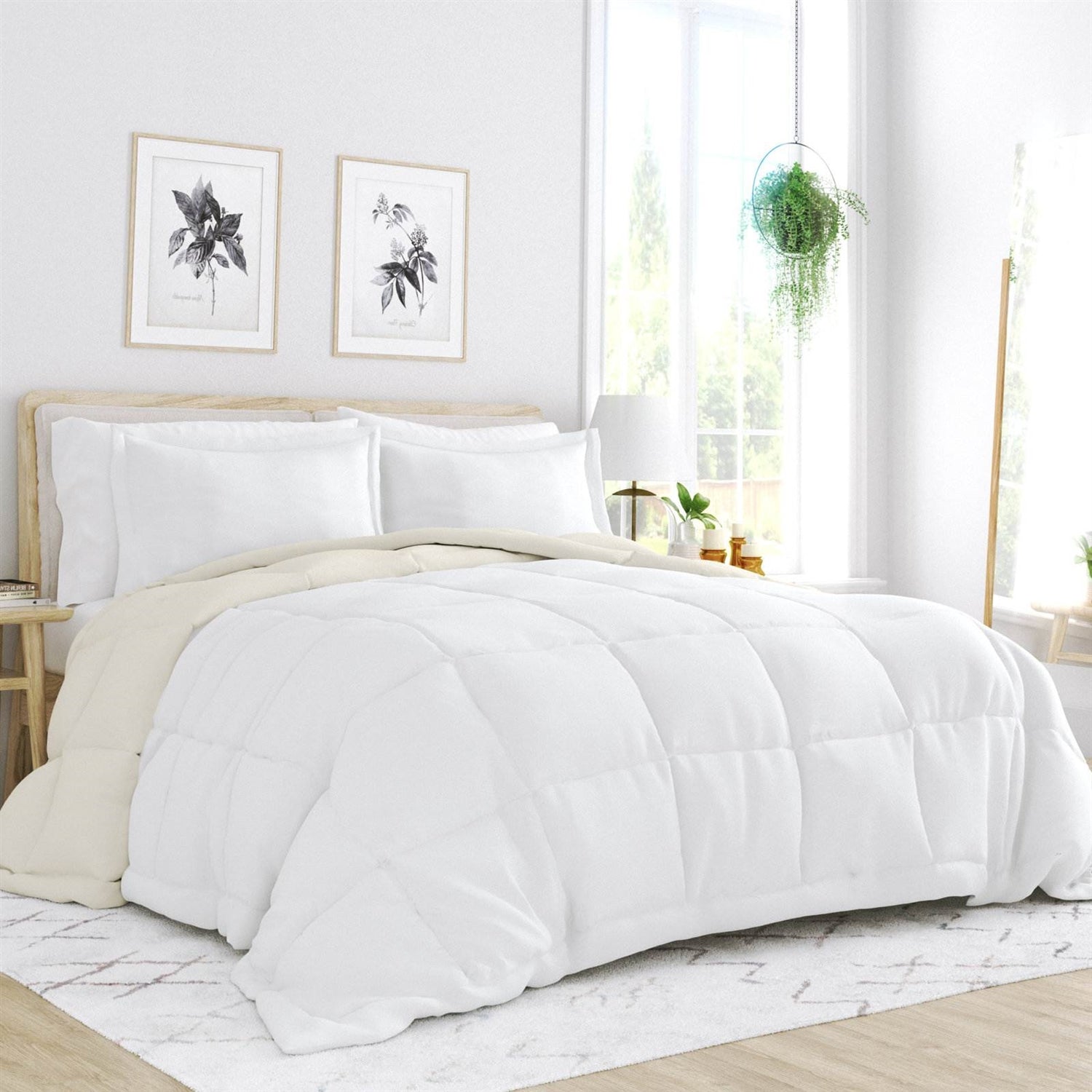 Twin/Twin XL 2-Piece Microfiber Reversible Comforter Set White/Cream