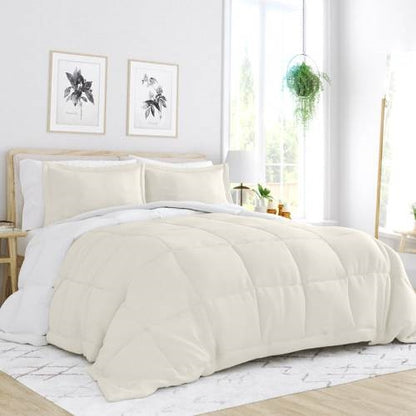 Twin/Twin XL 2-Piece Microfiber Reversible Comforter Set White/Cream