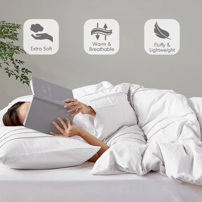 Full/Queen Microfiber Pleated Soft Washed Comforter Set White