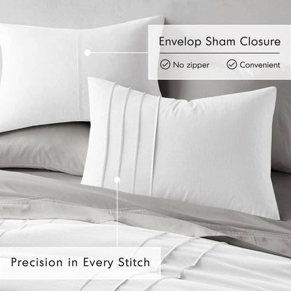 Full/Queen Microfiber Pleated Soft Washed Comforter Set White