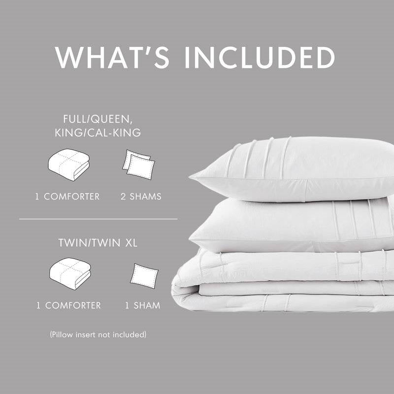 Full/Queen Microfiber Pleated Soft Washed Comforter Set White