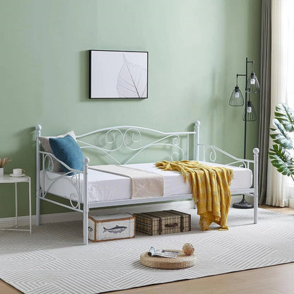 Twin size Classic Heavy Duty Steel Day Bed Frame in White Metal Finish