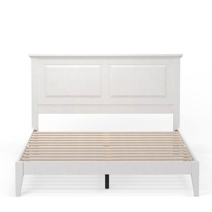 Queen Size Retro Solid Oak Wooden Platform Bed in White