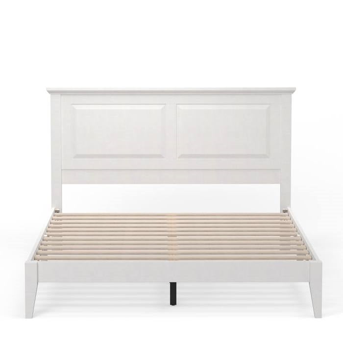 Queen Size Retro Solid Oak Wooden Platform Bed in White