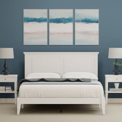 Queen Size Retro Solid Oak Wooden Platform Bed in White