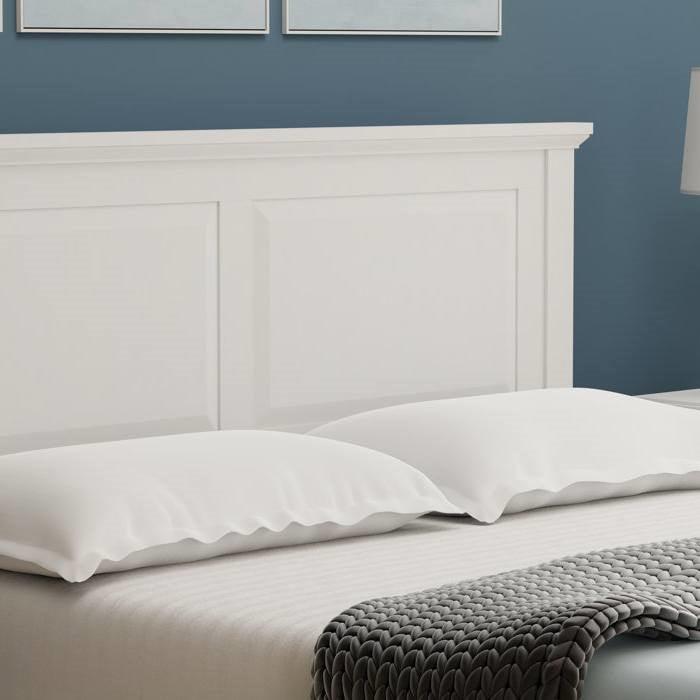 Queen Size Retro Solid Oak Wooden Platform Bed in White