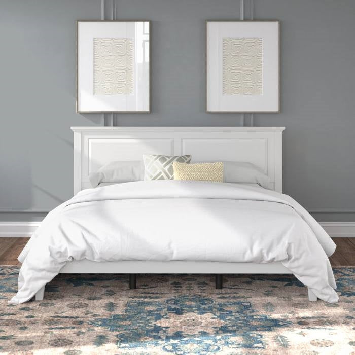King Size Retro Solid Oak Wooden Platform Bed in White
