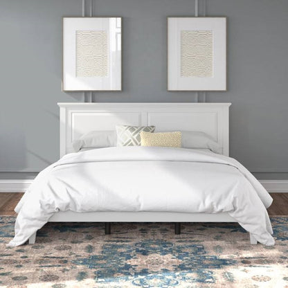 King Size Retro Solid Oak Wooden Platform Bed in White