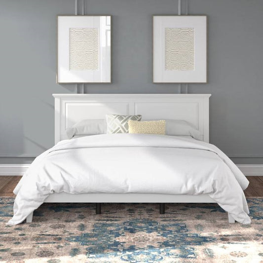 King Size Retro Solid Oak Wooden Platform Bed in White