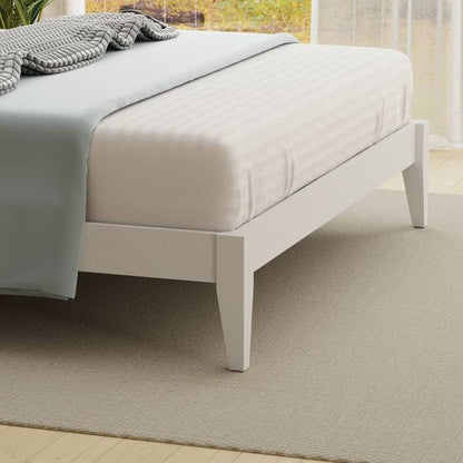 King Size Retro Solid Oak Wooden Platform Bed in White