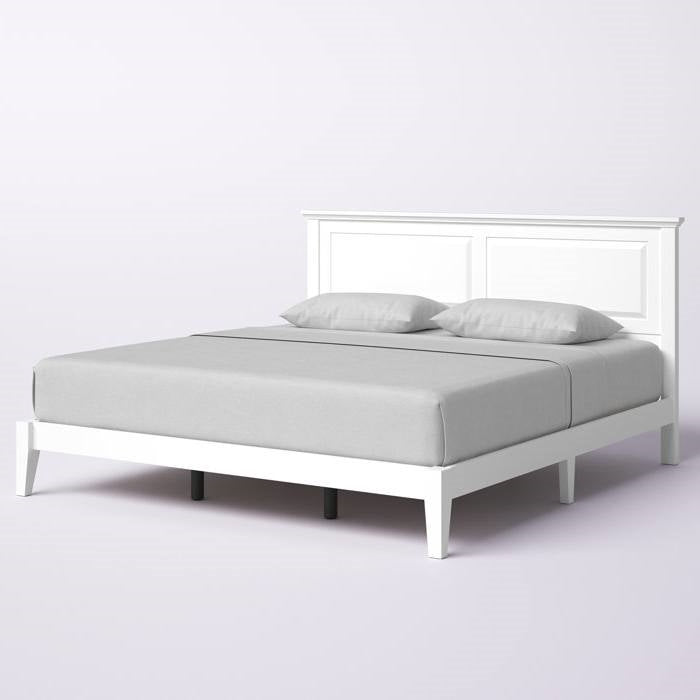 King Size Retro Solid Oak Wooden Platform Bed in White