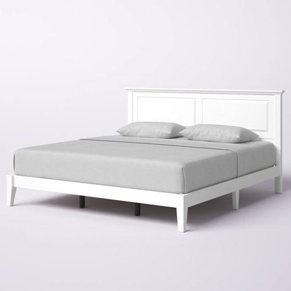 King Size Retro Solid Oak Wooden Platform Bed in White