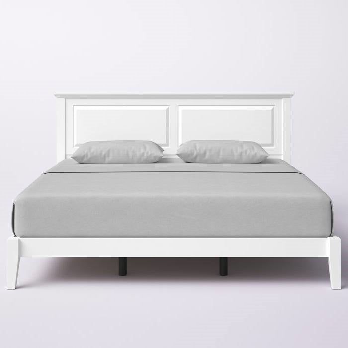 King Size Retro Solid Oak Wooden Platform Bed in White