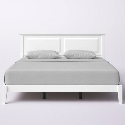 King Size Retro Solid Oak Wooden Platform Bed in White