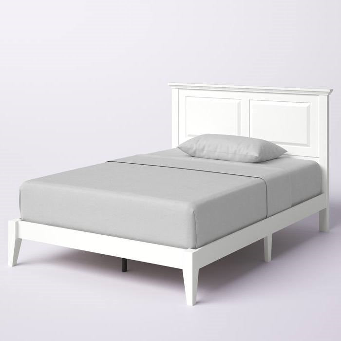 Full Size Retro Solid Oak Wooden Platform Bed in White
