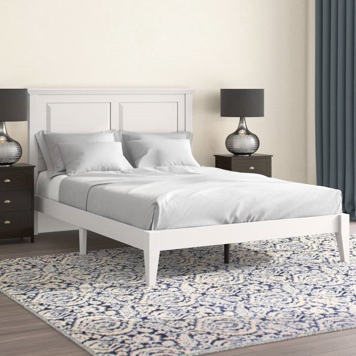 Full Size Retro Solid Oak Wooden Platform Bed in White