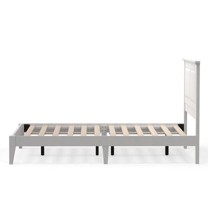 Full Size Retro Solid Oak Wooden Platform Bed in White