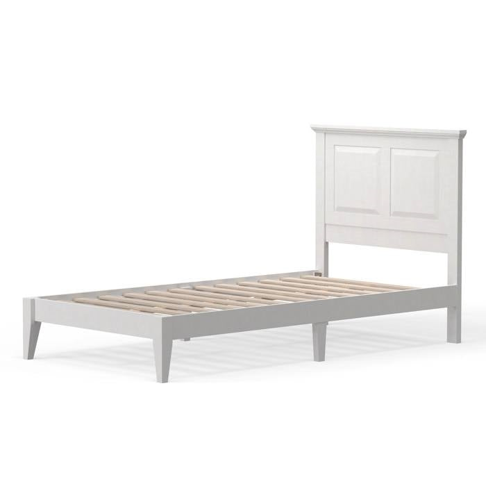 Twin Size Retro Solid Oak Wooden Platform Bed in White