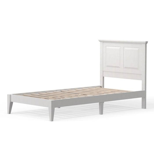 Twin Size Retro Solid Oak Wooden Platform Bed in White