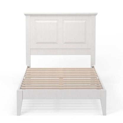 Twin Size Retro Solid Oak Wooden Platform Bed in White