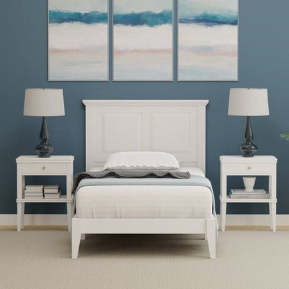 Twin Size Retro Solid Oak Wooden Platform Bed in White