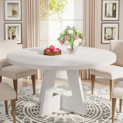 Farmhouse Retro White Round 47-in Wooden Kitchen Table