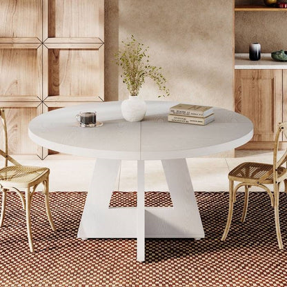 Farmhouse Retro White Round 47-in Wooden Kitchen Table