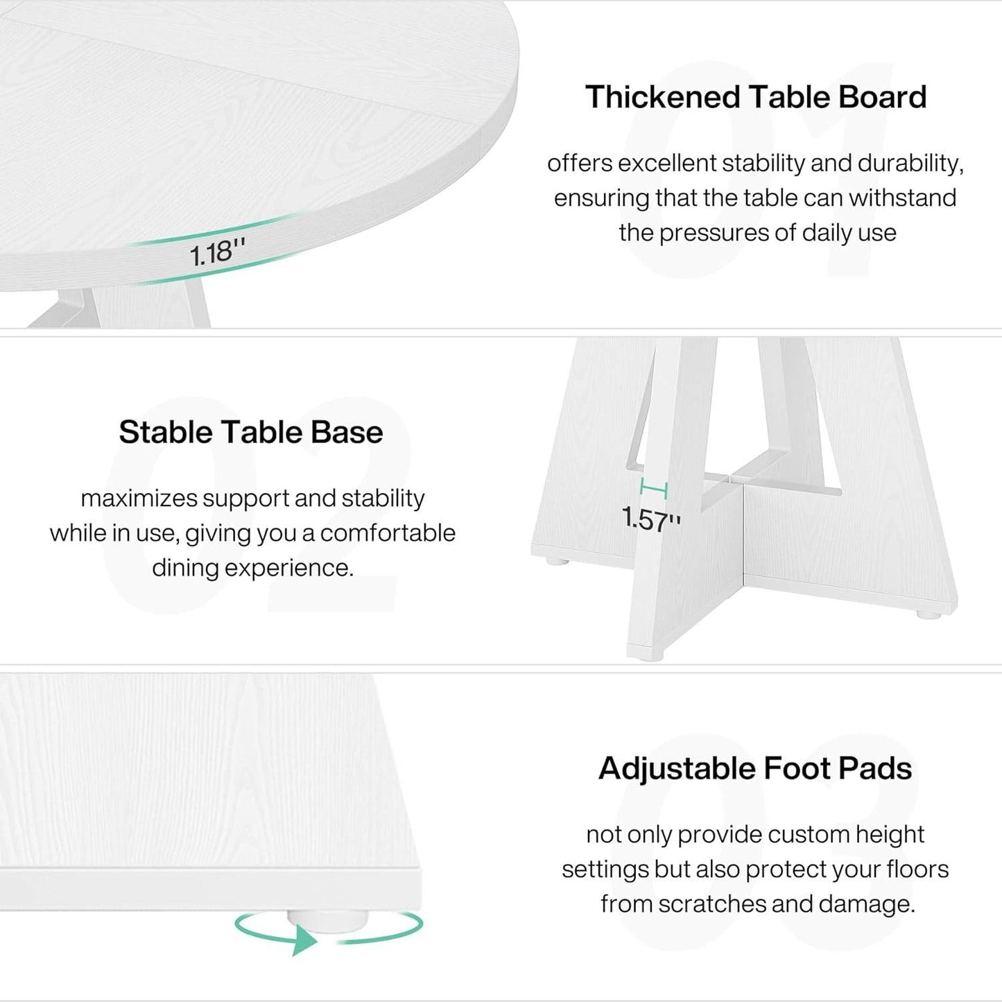 Farmhouse Retro White Round 47-in Wooden Kitchen Table