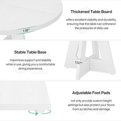 Farmhouse Retro White Round 47-in Wooden Kitchen Table