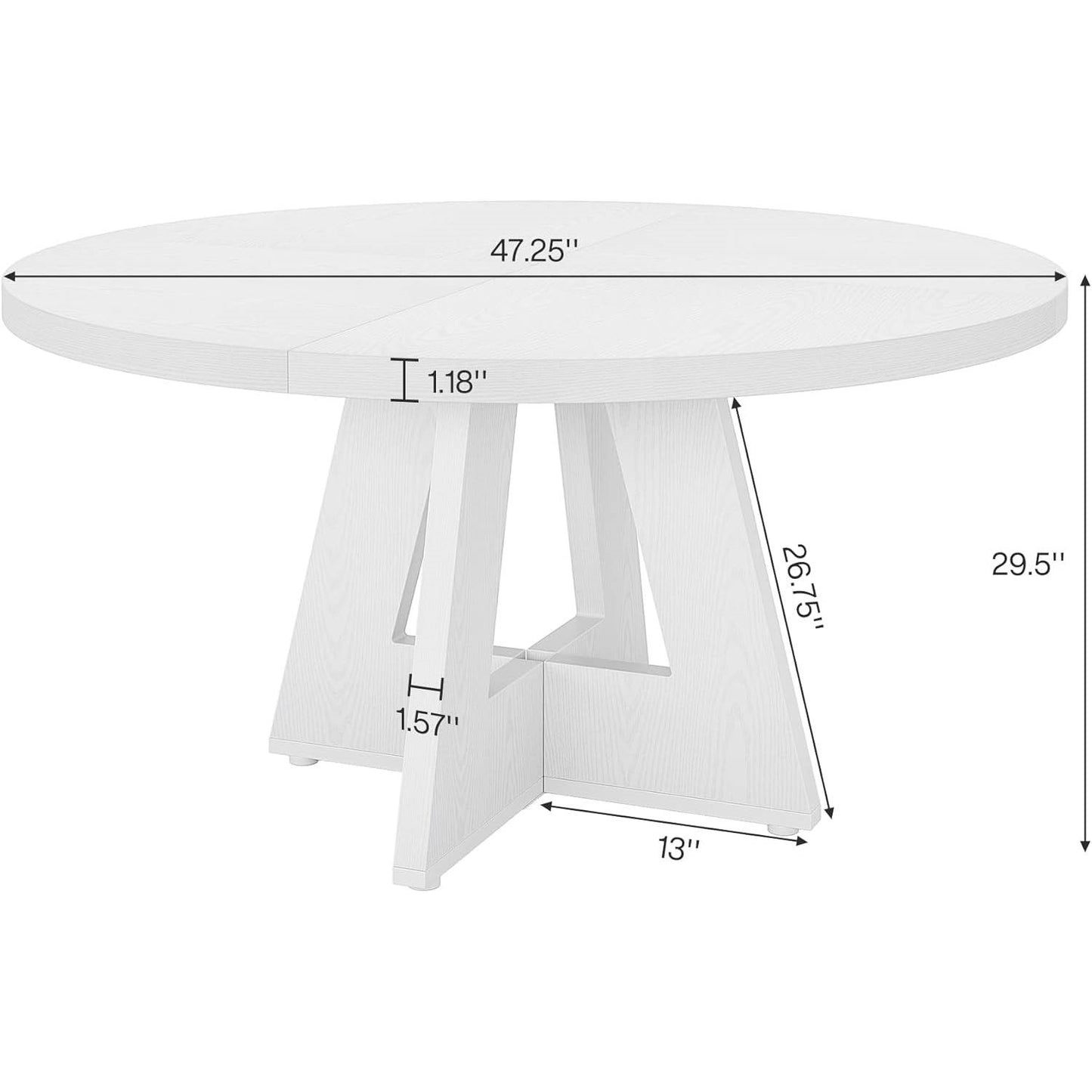 Farmhouse Retro White Round 47-in Wooden Kitchen Table