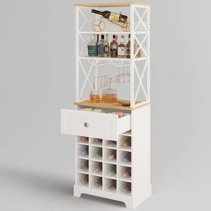 White/Natural Wine Bottle &amp; Glass Rack Cabinet Bar Storage