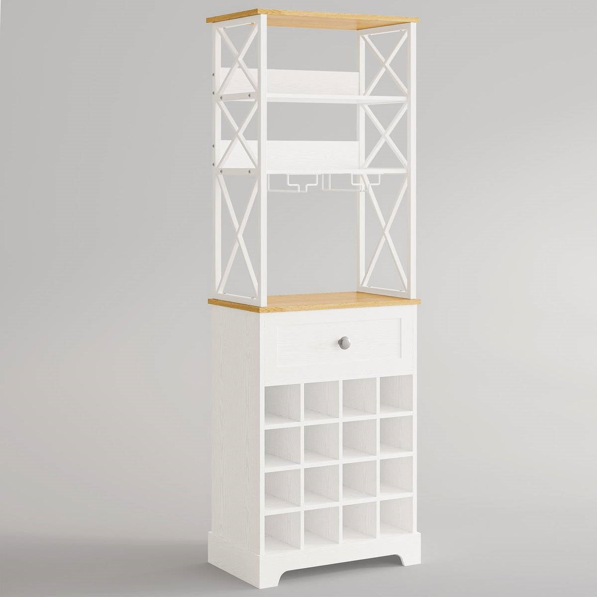 White/Natural Wine Bottle &amp; Glass Rack Cabinet Bar Storage