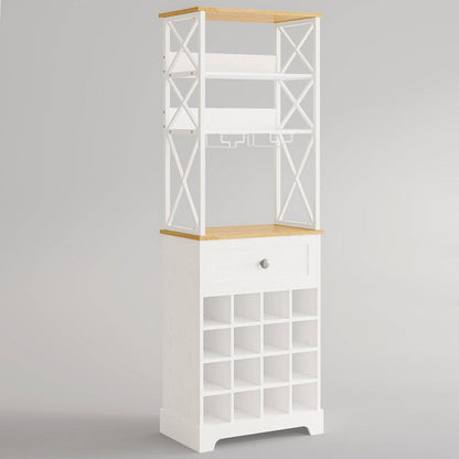 White/Natural Wine Bottle &amp; Glass Rack Cabinet Bar Storage