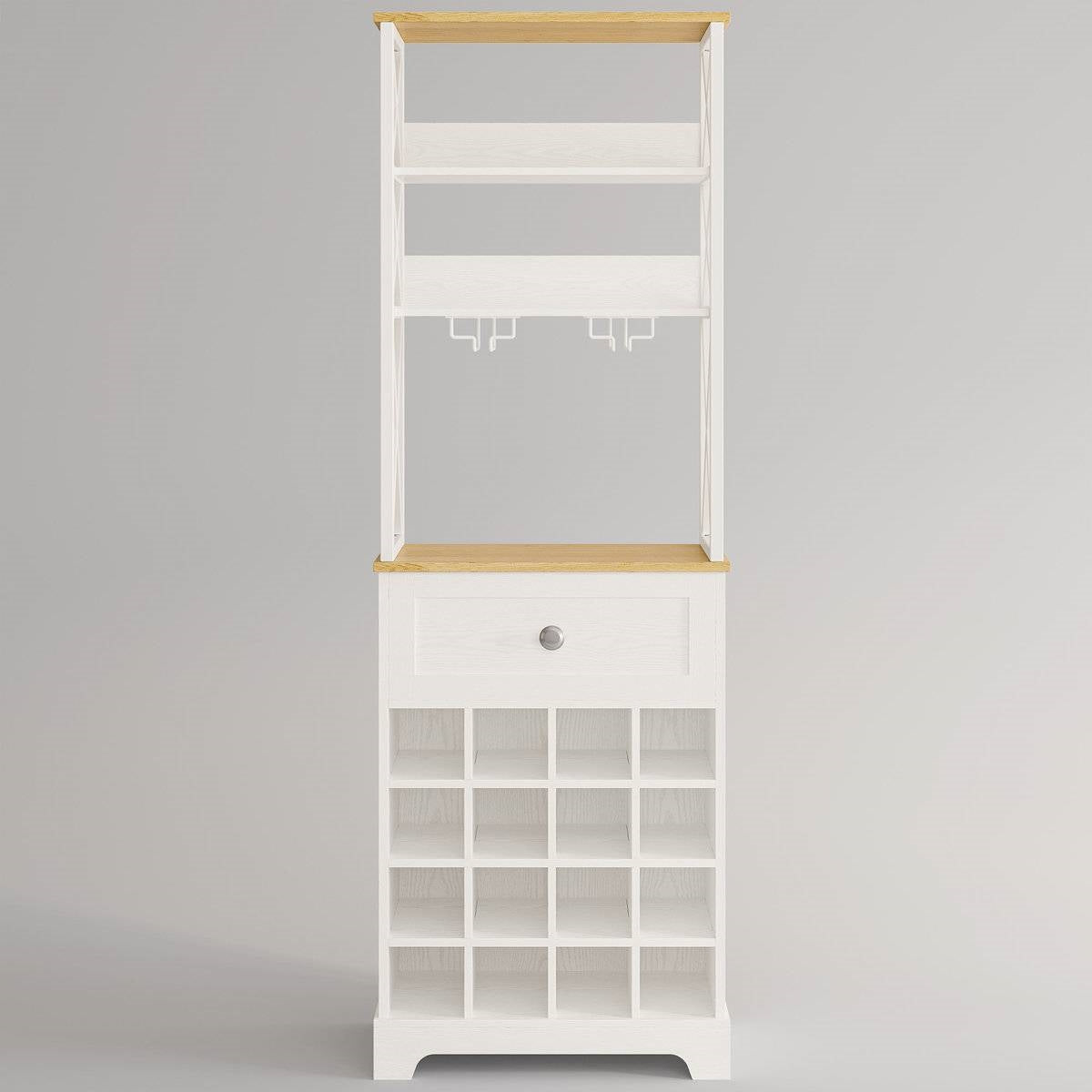 White/Natural Wine Bottle &amp; Glass Rack Cabinet Bar Storage