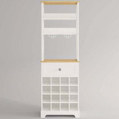 White/Natural Wine Bottle &amp; Glass Rack Cabinet Bar Storage