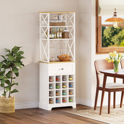 White/Natural Wine Bottle &amp; Glass Rack Cabinet Bar Storage