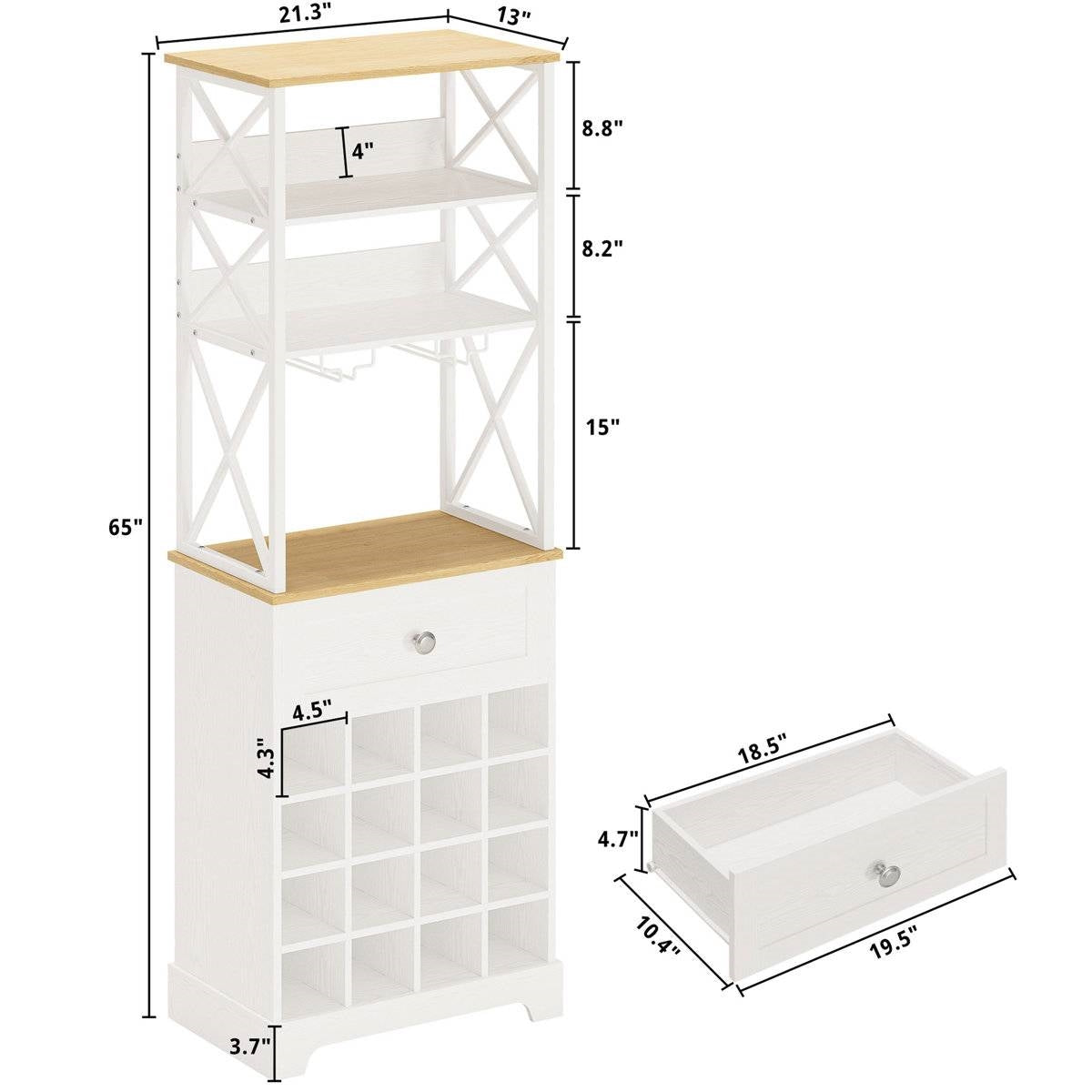 White/Natural Wine Bottle &amp; Glass Rack Cabinet Bar Storage