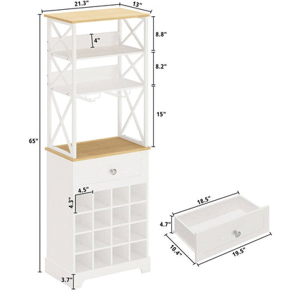White/Natural Wine Bottle &amp; Glass Rack Cabinet Bar Storage