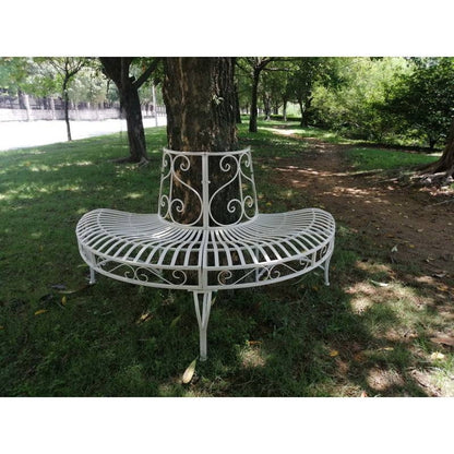 White Semi-Circle Outdoor Powder Coated Aluminum Tree Bench Wrap