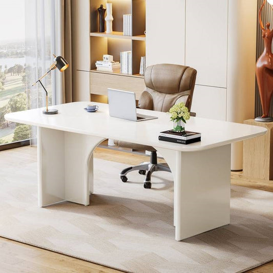 Modern White Extra Large Executive Desk with Arch Design Legs